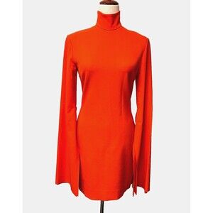 SOLACE LONDON Franklin Dress Women's 6 Orange Mini Long Sleeve High Neck Runway